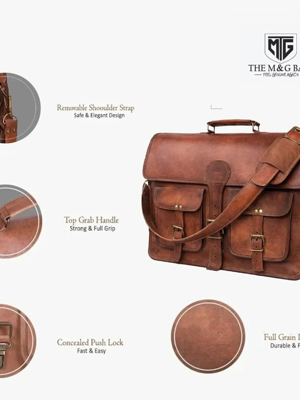 Men's Brown Genuine Leather Vintage Adjustable Strap Stylish Messenger Hand Bag